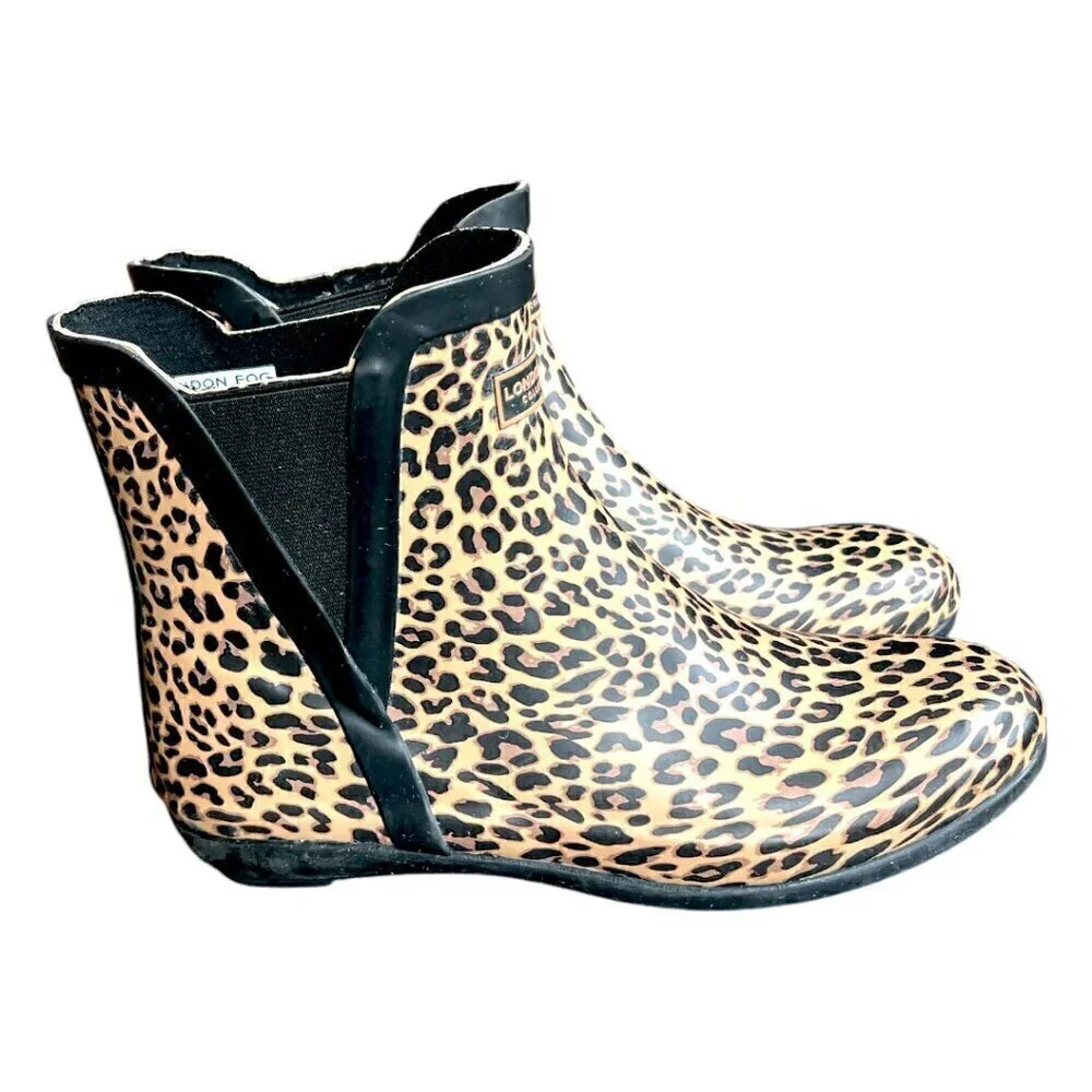 Women's London Fog Piccadilly Waterproof Leopard Animal Print Rain Boots Size 8